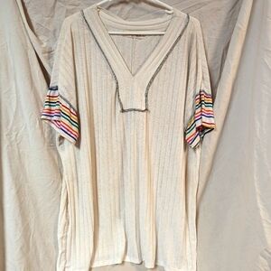 Oversized Lightweight Rainbow Trim Exposed Seam Top